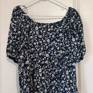 Old Navy Black and Green Floral Top
